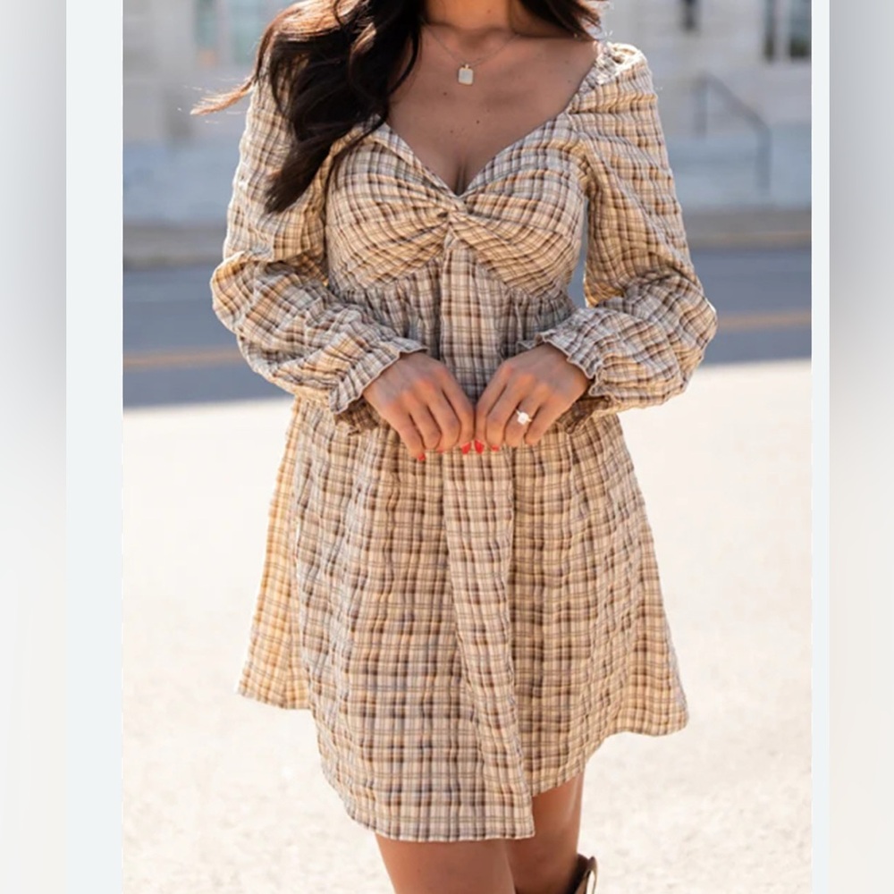 PINK LILY Plaid Long Sleeve Dress